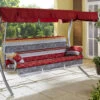 3-Sitzer-Hollywood-Schaukel -Qualitätshausladen 3 sitzer hollywood schaukel farbe grau rot gemustertgestell silber dach bordeaux