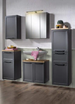 Badmöbel-Programm Mit Profilierten Und Pflegeleichten MDF-Fronten -Qualitätshausladen badmoebel programm mit profilierten und pflegeleichten mdf fronten farbe anthrazit