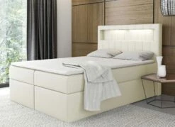 Boxspringbett Mit LED-Beleuchtung Und Bettkasten -Qualitätshausladen boxspringbett mit led beleuchtung und bettkasten farbe creme 1
