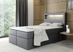 Boxspringbett Mit LED-Beleuchtung Und Bettkasten -Qualitätshausladen boxspringbett mit led beleuchtung und bettkasten farbe grau