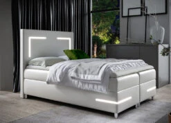 Boxspringbett Mit LED-Beleuchtung Und Topper -Qualitätshausladen boxspringbett mit led beleuchtung und topper farbe grau