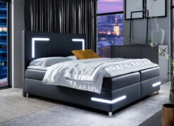 Boxspringbett Mit LED-Beleuchtung Und Topper -Qualitätshausladen boxspringbett mit led beleuchtung und topper farbe schwarz