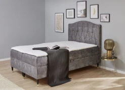 Boxspringbett Mit Topper Und 2 Bettkästen -Qualitätshausladen boxspringbett mit topper und 2 bettkaesten farbe grau gold