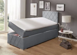 Boxspringbett Mit Topper Und Bettkasten -Qualitätshausladen boxspringbett mit topper und bettkasten farbe grau 1