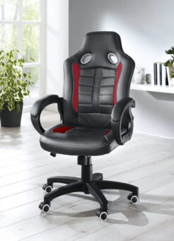 Chefsessel Mit Loch-Applikation In Race-Optik -Qualitätshausladen chefsessel mit loch applikation in race optik farbe schwarz rot