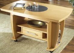 Couchtisch Auf Rollen Mit Stein-Optik-Einlage -Qualitätshausladen couchtisch auf rollen mit stein optik einlage farbe buche