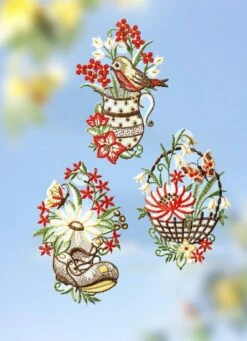 Fensterbilder, 3er-Set, Aus Plauener Spize