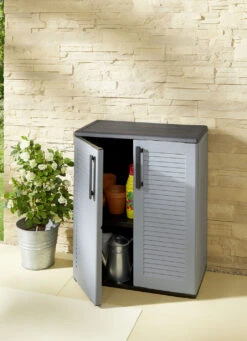 Gartenschrank In Lamellenoptik -Qualitätshausladen gartenschrank in lamellenoptik farbe grau schwarz 1