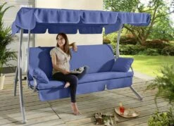 Hollywood-Schaukel Mit Gestell Aus Verzinktem Stahlrohr -Qualitätshausladen hollywood schaukel mit gestell aus verzinktem stahlrohr farbe blau 1