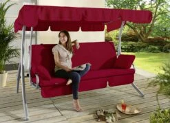 Hollywood-Schaukel Mit Gestell Aus Verzinktem Stahlrohr -Qualitätshausladen hollywood schaukel mit gestell aus verzinktem stahlrohr farbe bordeaux 1