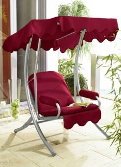 Hollywood-Schaukel Mit Gestell Aus Verzinktem Stahlrohr -Qualitätshausladen hollywood schaukel mit gestell aus verzinktem stahlrohr farbe bordeaux 2