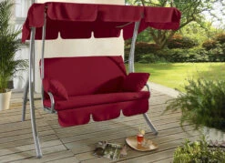 Hollywood-Schaukel Mit Gestell Aus Verzinktem Stahlrohr -Qualitätshausladen hollywood schaukel mit gestell aus verzinktem stahlrohr farbe bordeaux