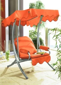 Hollywood-Schaukel Mit Gestell Aus Verzinktem Stahlrohr -Qualitätshausladen hollywood schaukel mit gestell aus verzinktem stahlrohr farbe orange 1