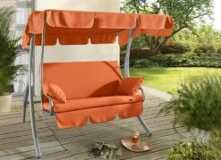 Hollywood-Schaukel Mit Gestell Aus Verzinktem Stahlrohr -Qualitätshausladen hollywood schaukel mit gestell aus verzinktem stahlrohr farbe orange