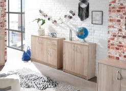 Kombifreundliche Kommode Mit Silberfarbenen Griffen -Qualitätshausladen kombifreundliche kommode mit silberfarbenen griffen farbe eiche sonoma 1