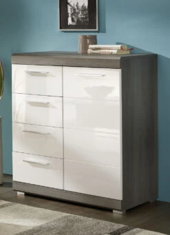 Kommodenserie Mit Profilierten MDF-Fronten In Weiß Hochglanz -Qualitätshausladen kommodenserie mit profilierten mdf fronten in weiss hochglanz farbe weiss silber 2