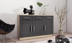 Moderne Kommode Mit Matten Tiefzieh-Fronten -Qualitätshausladen moderne kommode mit matten tiefzieh fronten farbe grau eiche