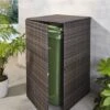 Mülltonnenschrank Aus Witterungsbeständigem Kunststoffgeflecht -Qualitätshausladen muelltonnenschrank aus witterungsbestaendigem kunststoffgeflecht farbe braun
