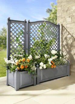 Pflanzkasten Mit Spalier Aus Robustem Kunststoff -Qualitätshausladen pflanzkasten mit spalier aus robustem kunststoff farbe grau