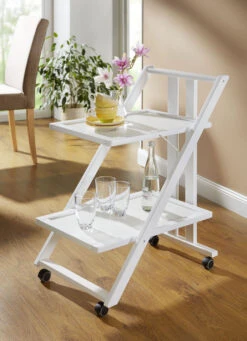 Servierwagen Mit Gestell Aus Massivem Buchenholz