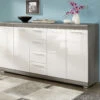 Sideboard Mit Profilierten MDF-Fronten In Weiß Hochglanz -Qualitätshausladen sideboard mit profilierten mdf fronten in weiss hochglanz farbe weiss silber