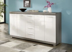 Sideboard Mit Profilierten MDF-Fronten In Weiß Hochglanz