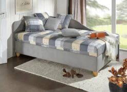 Studioliege Mit Rechts Oder Links Aufstellbarem Seitenteil -Qualitätshausladen studioliege mit rechts oder links aufstellbarem seitenteil farbe grau creme