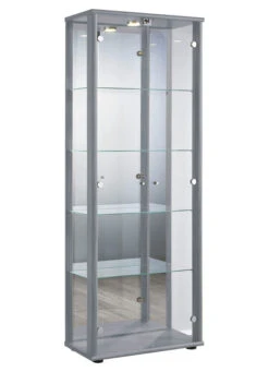 Vitrine, 2-türig, Mit LED-Beleuchtung -Qualitätshausladen vitrine 2 tuerig mit led beleuchtung farbe alu