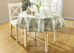 Wachstuch-Tischdecke Mit Ginkgo-Motiven -Qualitätshausladen wachstuch tischdecke mit ginkgo motiven farbe gruen groesse 190