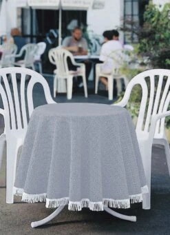 Wind- Und Wetterfeste Gartentischdecke Mit Fransenabschluss -Qualitätshausladen wind und wetterfeste gartentischdecke mit fransenabschluss farbe grau groesse 190