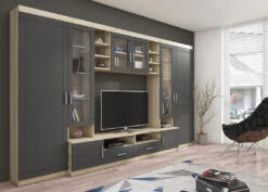 Wohnwand Mit LED-Glasbodenbeleuchtung 7 Wohnwand Mit LED-Glasbodenbeleuchtung -Qualitätshausladen wohnwand mit led glasbodenbeleuchtung farbe grau eiche